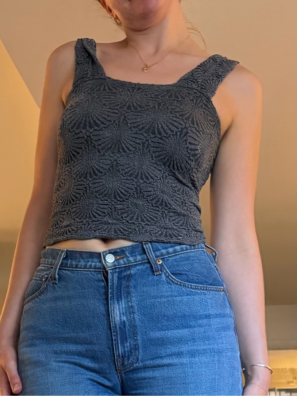 Free People Blue Cropped Knit Tank